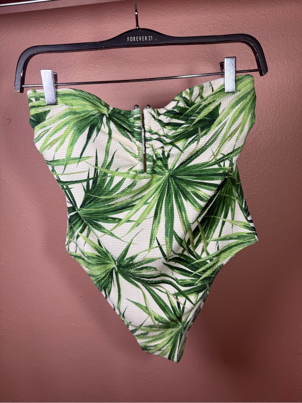 H&M Tropical Palm Print Strapless One Piece Swimsuit Medium